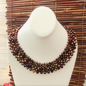 Chico’s Red Glass Beaded Bibb Collar Necklace